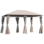 Outsunny 13' x 10' Steel Outdoor Patio Gazebo Pavilion Canopy Tent with Curtains - Khaki