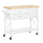 HOMCOM Utility Kitchen Cart Rolling Kitchen Island Storage Trolley with Rubberwood Top