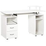 HOMCOM Multi-Function Computer Desk Home Office Workstation with Keyboard Tray, Elevated Shelf,Sliding Scanner Shelf and CPU Stand, White