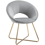 HOMCOM Modern Accent Velvet Chair Open Curved Mid-Back Upholstered Vanity Chair with Gold Plating Metal Legs for Living Room/Office/Reception, Grey
