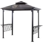 Outsunny Outside Porch BBQ Cooking Pergola Canopy w/ 6 Hooks for Utensils & Double Venting Roof