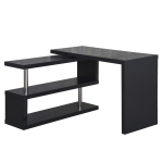 HOMCOM 360° Rotating Corner Computer Desk Modern L-Shaped Home Office Workstation with 2 Storage Shelves, Bookshelf, Black
