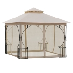 Outsunny 10' x 10' Patio Gazebo Canopy Outdoor Pavilion with Mesh Netting Side Walls, 2-Tier Polyester Roof, & Steel Frame