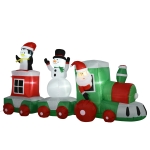 HOMCOM 11' Long Christmas Inflatable Train with LED Lights Santa Claus Snowman Penguin for Holiday Yard Decoration
