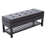 HomCom 44" Tufted Faux Leather Ottoman Storage Bench with Shoe Rack - Dark Brown