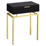 Monarch 24" Contemporary End Table Night Stand with Large Storage Drawer and Metal Base - Cappuccino Wood Grain-Look / Gold Metal Base