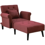 HOMCOM 2-In-1 Chaise Lounge Indoor with Rolled Armrest, Nailhead Trim and Button Tufting, Adjustable Velvet Fabric Upholstered Sofa for Bedroom and Living Room, Red