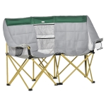 Outsunny Double Seat Camping Chair Folding Lawn Loveseat w/ Storage Pocket & Cup Holder