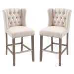 HOMCOM Counter Height Bar Stools Set of 2, Upholstered 26.75" Seat Height Barstools, Breakfast Chairs with Nailhead-Trim & Tufted Back, Wood Legs, Beige