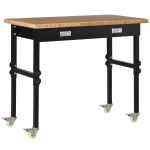 HOMCOM 47" Work Bench, Bamboo Tabletop Workstation Tool Table, Height Adjustable Work Table with Four Lockable Casters, Organizer Drawer for Garage, Weight Capacity 1320 Lbs