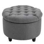 HOMCOM Round Linen-touch Fabric Storage Stool Ottoman Button Tufted Footrest with Removable Lid for Living Room, Entryway, or Bedroom, Grey