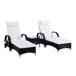 Outsunny 3pcs Rattan Patio Lounger Set w/ Padded Cushions & Strong Durable Design, Black