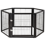 PawHut Transformable Pet Playpen 6 Freestanding Panels Gate Barrier with Walk Through Door, Wooden Frame & Metal Mesh, Black 63'' x 54.5'' x 31.5''