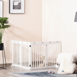 PawHut 80" Extra Wide Freestanding Pet Gate Wooden Dog Barrier Folding Safety Fence with 4 Panel Support Feet for Doorway Stairs White(c-2)
