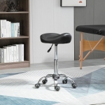 HOMCOM Saddle Stool, Height Adjustable Rolling Salon Chair with PU Leather for Massage, Spa, Clinic, Beauty and Tattoo, Black