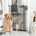 PawHut 29.25"-31.5" Extra Tall Pet Safety Gate Barrier Stair Pressure Fit with Small Door, Auto Close and Double Locking for Doorways, Hallways, Stairs, Black