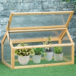 Outsunny Wooden Cold Frame Greenhouse Garden Polycarbonate Grow House with Openable Top for Flowers, Vegetables, Plants, 35.5" x 20.5" x 19.5", Light Brown