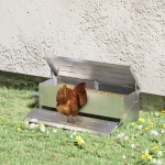 PawHut Automatic Chicken Feeder, 22.5 lbs Capacity Poultry Feeder with Self Opening Treadle, Lid, Silver