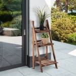 Outsunny Wooden Rustic 3-Tier Foldable Ladder Raised Plant Stand with Slatted Bottom & a Natural Stylish Design, 16" x 15" x 37''