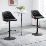 HOMCOM Modern Bar Stools PU Leather Set of 2 Swivel Bar Height Barstools Chairs with Adjustable Height, Round Heavy Metal Base and Footrest, Black