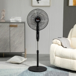 HOMCOM Standing Floor Fan with Remote Control, Stand Up Cooling Fan, Tall Pedestal Electric Fan for Bedroom, Black