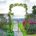 Outsunny 84.75" x 19" Metal Garden Arch with Gate Climbing Planter Frame Backyard Decor for Vines Morning Glory Black(c-5)