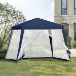 Outsunny 10x10ft Gazebo Tent w/ Netting Patio Canopy Outdoor Party Activity Sun Shade Garden Sun Shelter w/ Mesh Screen Walls Slant Leg Blue