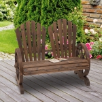 Outsunny Outdoor Garden Bench, 2- Seat Patio Wooden Bench with Wheel-Shaped Armrests for Yard, Carbonized color