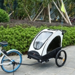 Aosom Child Bike Trailer 3 In1 Foldable Jogger Stroller 2-Seater Baby Stroller Transport Buggy Carrier with Shock Absorber System Rubber Tires Adjustable Handlebar Kid Bicycle Trailer White and Black