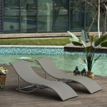 Outsunny Set of 2 S-shaped Foldable Lounge Chair Reclining Outdoor Chair for Patio Beach Garden Capacity 65"x24"x24.75" Light Grey(c-2)