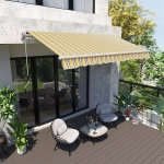 Outsunny 12' x 10' Manual Retractable Awning Outdoor Sunshade Shelter for Patio, Balcony, Yard, with Adjustable & Versatile Design, Yellow and Grey