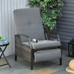 Outsunny Rattan Adjustable Recliner Chair with Hand-Woven All-Weather Wicker for Patio, Outdoor, Garden, Poolside, Grey(c-2)