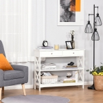 HOMCOM Console Table Sofa Side Desk with Storage Shelves Drawers X Frame for Living Room Entryway Bedroom White
