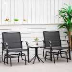 Outsunny 3pc Garden Glider Chair Outdoor Rocking Chair Set Patio Rocker Deck Gliding Swing Lounger Chairs with Glass Top Table Sling Fabric Seat, Black
