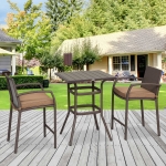 Outsunny 3 Pieces Outdoor Wicker Bistro Bar Set Garden PE Rattan Bar Table and Stools with Seat Cushion, Khaki