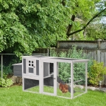 PawHut 64" Wooden Chicken Coop, Outdoor Hen House Poultry Cage with Outdoor Run, Nesting Box, Removable Tray, Openable Hollow Sheet Roof and Lockable Doors