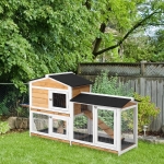 PawHut 2-tier Wood Rabbit Hutch Backyard Bunny Cage Small Animal House w/ Ramp and Outdoor Run