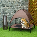 PawHut Elevated Cooling Pet Bed Portable Raised Dog Cot with Canopy for Medium Sized Dogs, Indoor & Outdoor, 36.25"x30"x35.5", Coffee