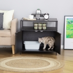 PawHut Cat Litter Box Enclosure Hidden Cat Furniture Cabinet Indoor Cat Washroom Double-door Nightstand End Table with Cat Hole Storage Shelf Black