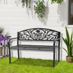 HOMCOM Steel Garden Bench for Outdoor, 2-person Patio Bench, Floral Rose Accent, Loveseat Furniture for Lawn, Deck, Yard, Porch and Entryway, Bronze