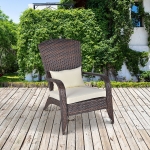 Outsunny Outdoor Classic Rattan Adirondack Deck Chair Armrest Lounge Chair with Cushion White