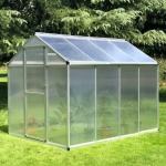 Outsunny 8' L x 6' W Walk-In Polycarbonate Greenhouse with Roof Vent for Ventilation & Rain Gutter, Hobby Greenhouse for Winter(c-4)