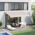 Outsunny 12' x 10' Manual Retractable Awning Outdoor Sunshade Shelter for Patio, Balcony, Yard, with Adjustable & Versatile Design, Beige and White
