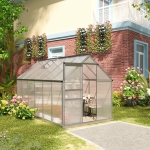 Outsunny 12' x 6' Aluminum Greenhouse Polycarbonate Walk-in Garden Greenhouse Kit with Adjustable Roof Vent, Rain Gutter and Sliding Door for Winter, Silver