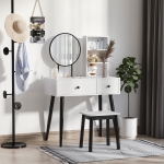HOMCOM Vanity Table Wood Dressing Table w/ Makeup Mirror, Big Drawers, Open Shelf for Bedroom White(c-4)