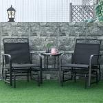 Outsunny Outdoor Glider Bench with Coffee Table, Patio 2-Seat Rocking Chair Swing Loveseat with Breathable Sling for Backyard Garden Porch, Black