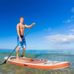 Outsunny Inflatable Paddle Board, Stand Up Paddle Board Adjustable Aluminum Paddle Non-Slip Deck Spray-painted Sea Turtles Board, with ISUP Accessories & Carry Bag, 126" x 30" x 6", Orange and White