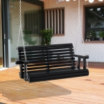 Outsunny 46" 2-Person Outdoor Porch Swing Bench with 2 Built-In Cup Holders, Slatted Design, & Chains Included, 550lb Weight Capacity, Black