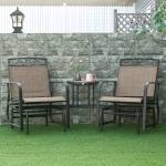 Outsunny Outdoor Glider Bench with Coffee Table, Patio 2-Seat Rocking Chair Swing Loveseat with Breathable Sling for Backyard Garden Porch, Brown