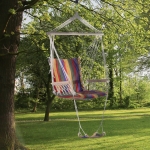 Outsunny Hammock Chair Portable Hanging Cotton Rope Swing Chair Sleeping Bed Seat with Footrest for Outdoor Garden Yard Camping Red